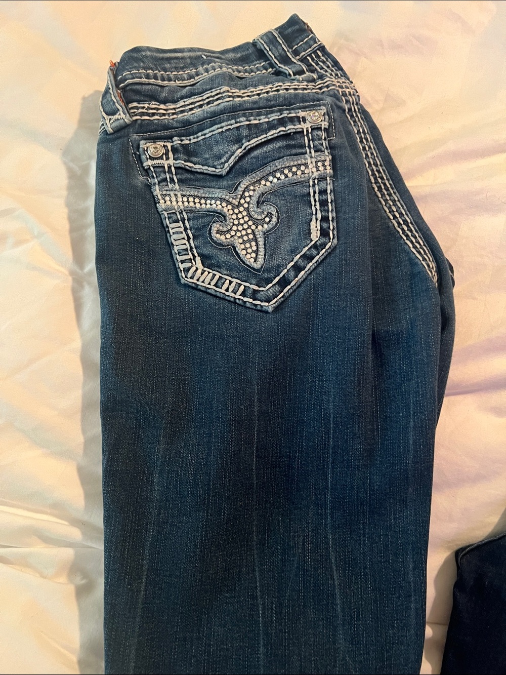 Rock Revival Dark Blue Capri Jeans with Rhinestone Pocket